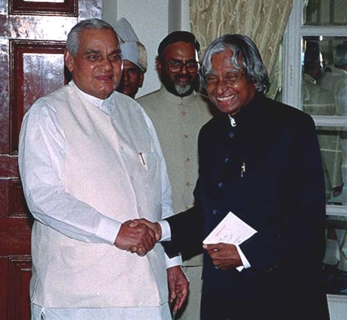 The Prime Minister Shri Atal Bihari Vajpayee calls on the President Dr. A.P.J. Abdul Kalam in New Delhi on July 25, 2002 (Thursday)